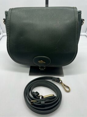 ROOTS Vintage Forest Green Smooth Leather Saddle Equestrian Crossbody Bag